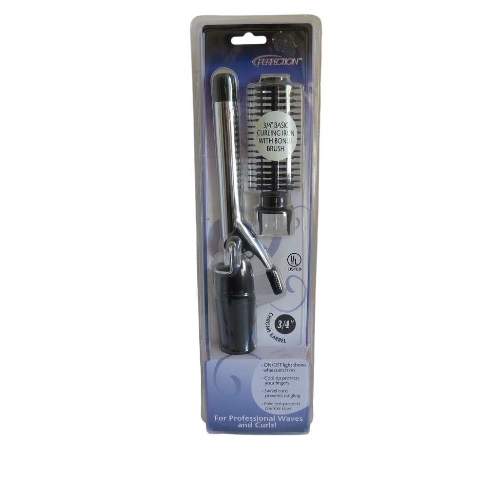 Perfection 3/4 Inch Chrome Curling Iron with Bonus Brush Attachment 903476 New